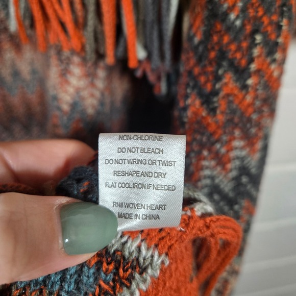 Woven Heart Chevron Aztec Oversize Fringe Duster Open Cardigan Maxi Boho Small - Picture 6 of 8